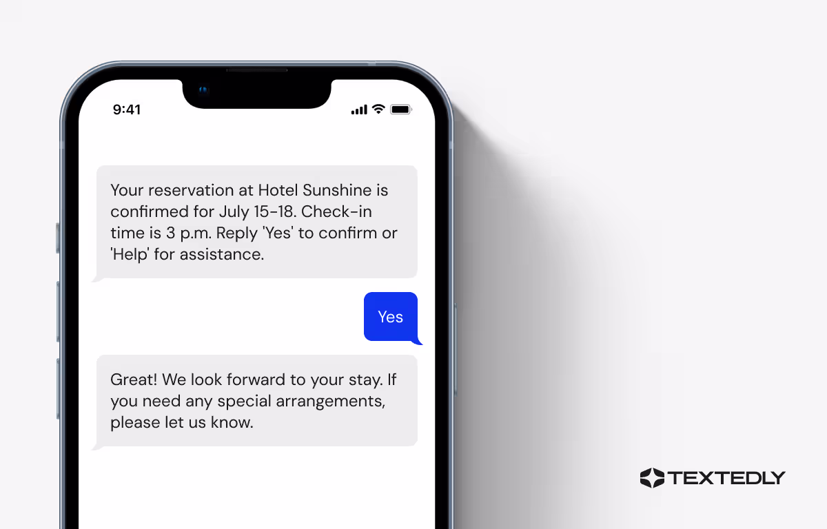 SMS for Customer Services example: Hospitality Booking Confirmation