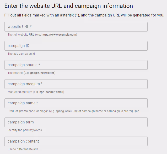 Campaign URL Builder, UTM code example.