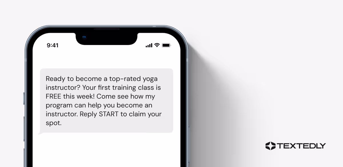 Promotional SMS example for coaching businesses.
