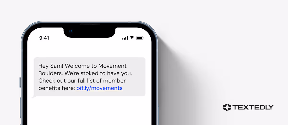 Welcoming a new gym member via text.