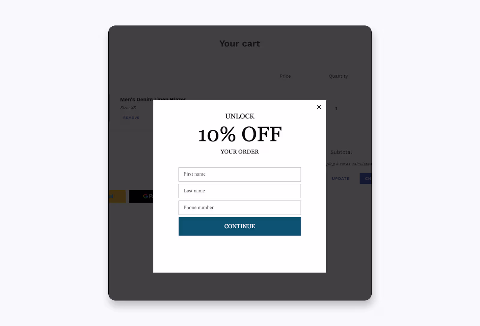 A website popup example.