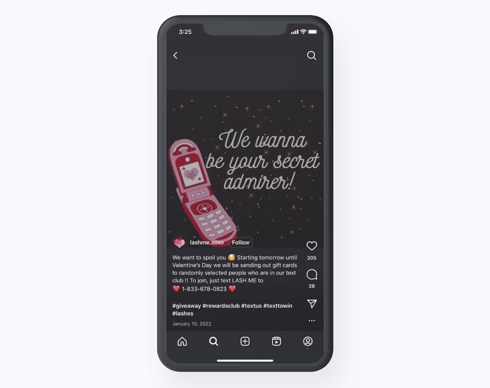 A text-to-win campaign promoted on social media.