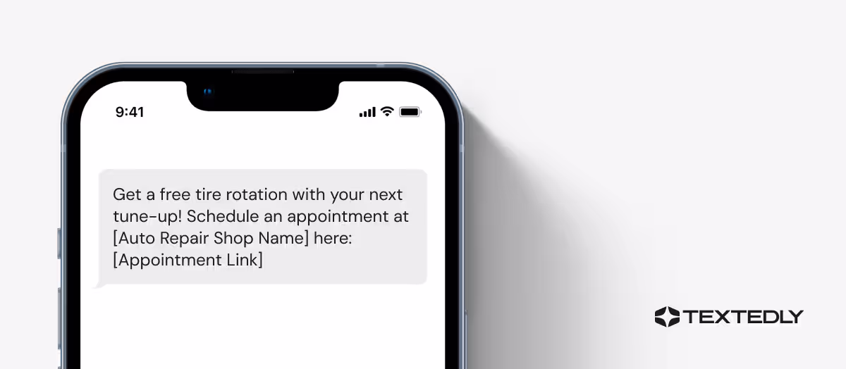 Special offer text example for auto repair shops.