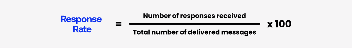 Formula for calculating the response rate KPI.