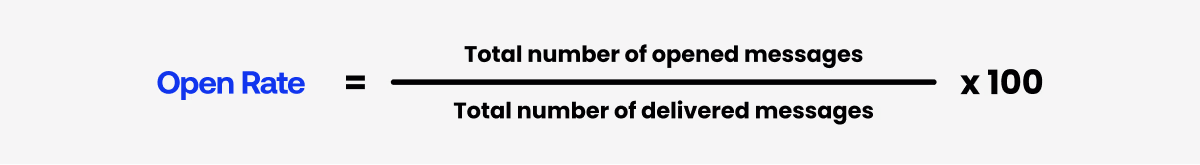 Formula for calculating open rate KPI.