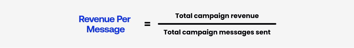 Formula for calculating revenue per message KPI.