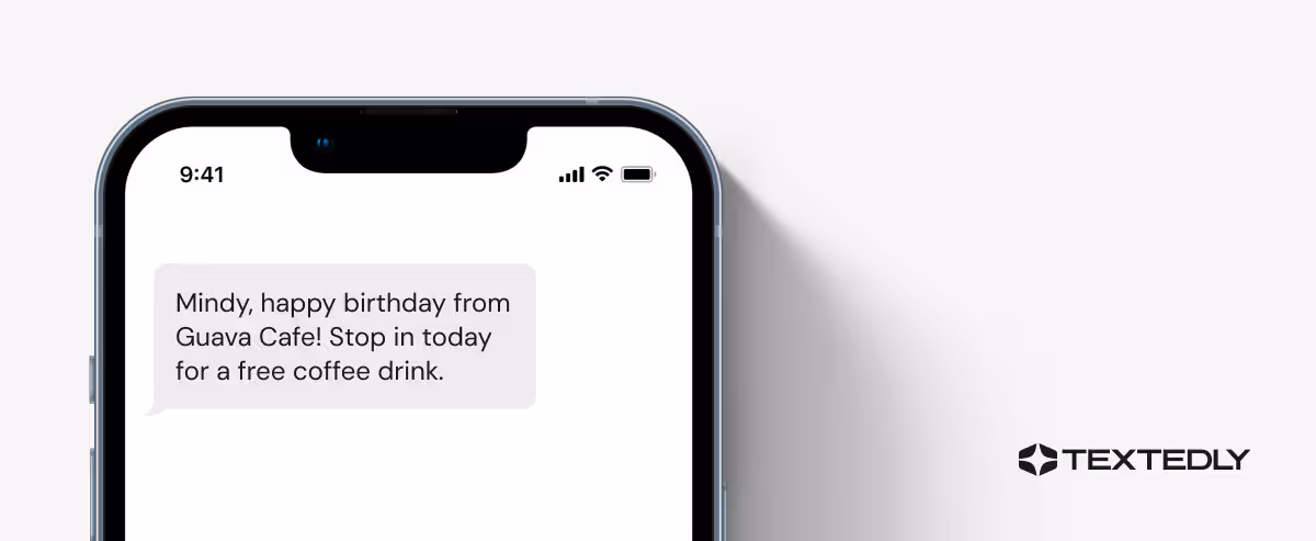 A personalized birthday discount text.