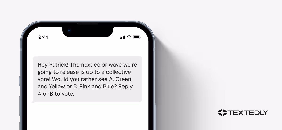 Requesting feedback via SMS text example.