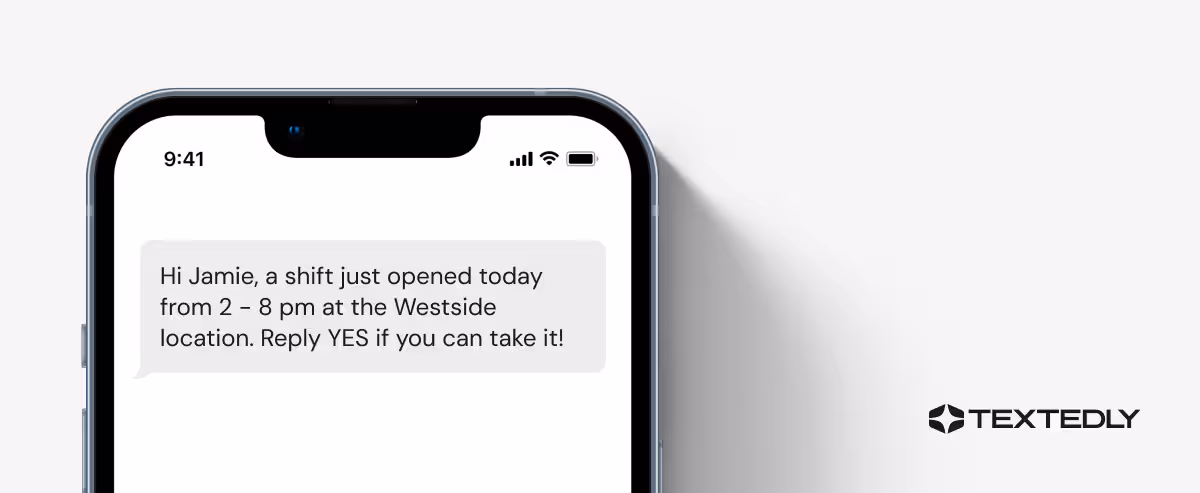 A last-minute shift SMS visual.