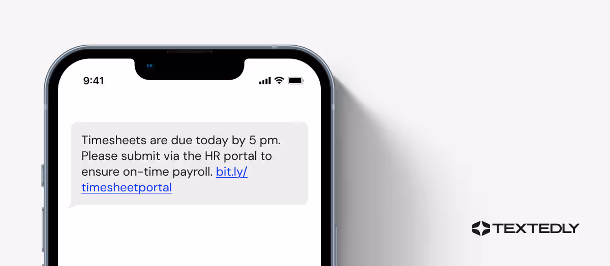 Visual representation of a payroll notification SMS.