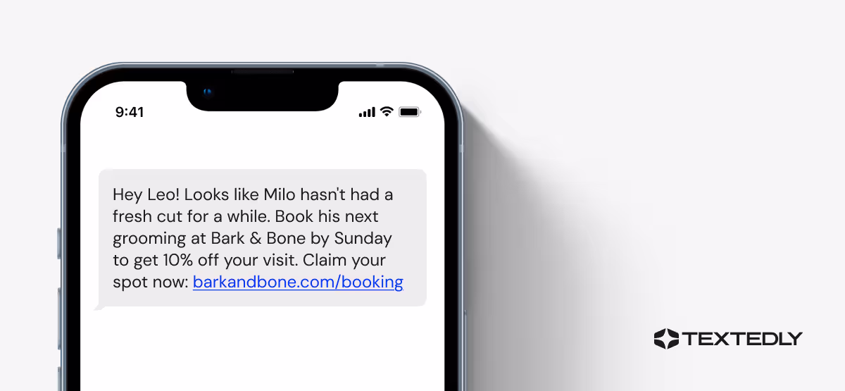 Visual of an SMS message with a clear CTA and link.