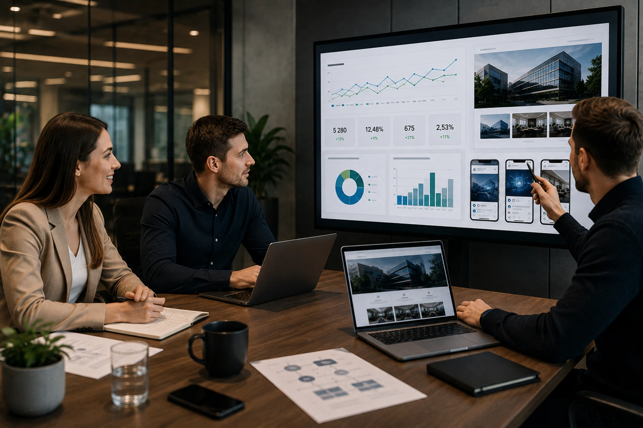 Vállalkozó és marketingügynökség közös stratégiai egyeztetése online marketing projektről