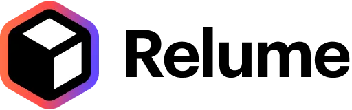 Relume company logo with a stylized 3D cube and the word Relume in bold black text.