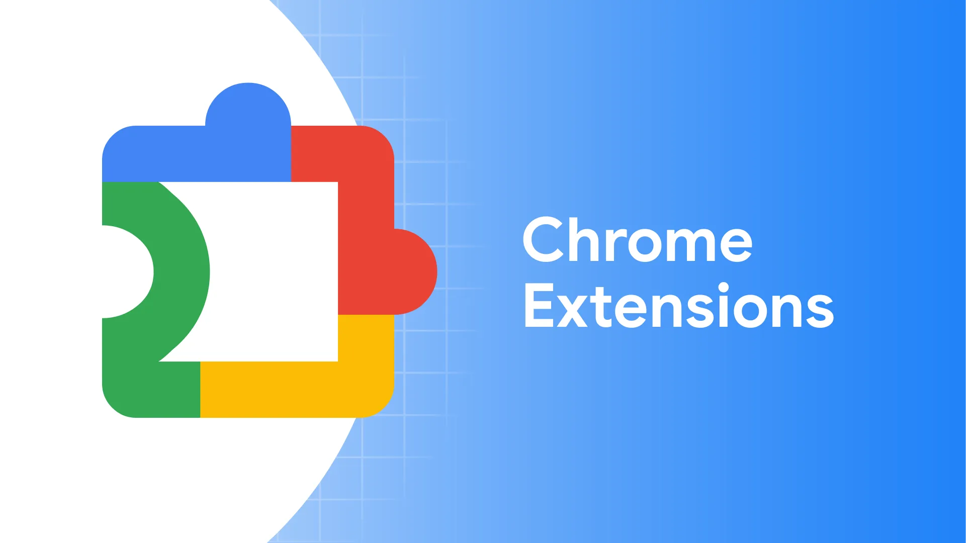 Multicolored puzzle piece icon next to text reading Chrome Extensions on a blue gradient background.