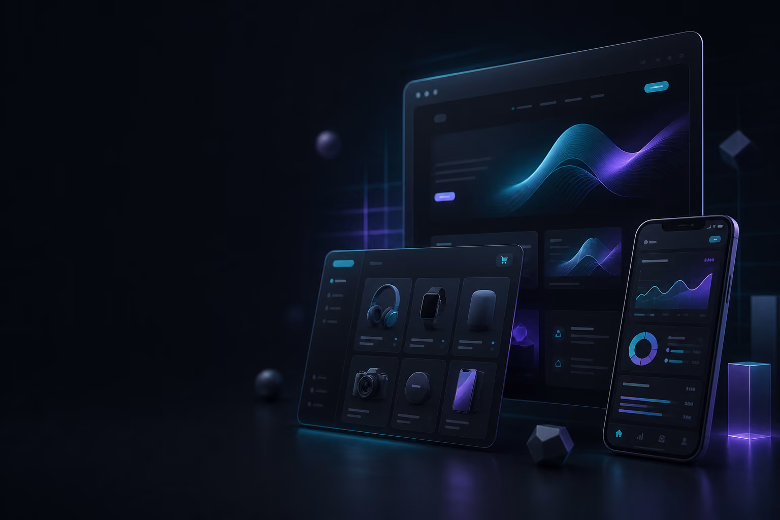Website, e-commerce and app UI panels for digital services