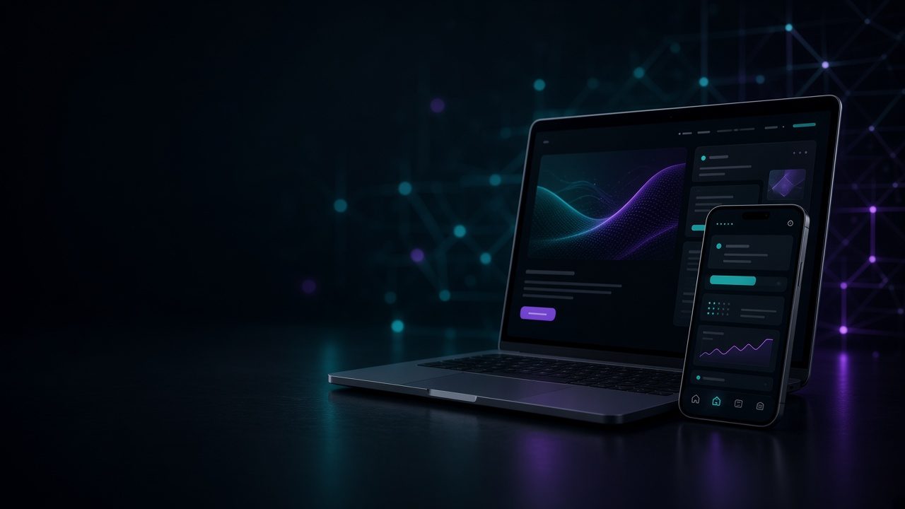 Web and mobile product design on laptop and phone