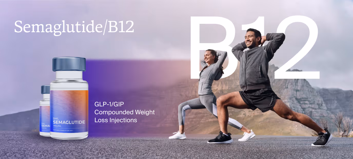 B12 supplement bottle two man doing excercise.