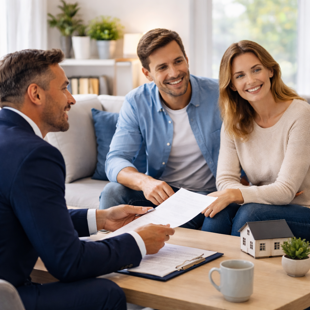 Indiana homeowners meeting with an insurance advisor in a comfortable home setting, representing clear answers, trusted guidance, and confident coverage decisions | Timothy Doud | Allstate