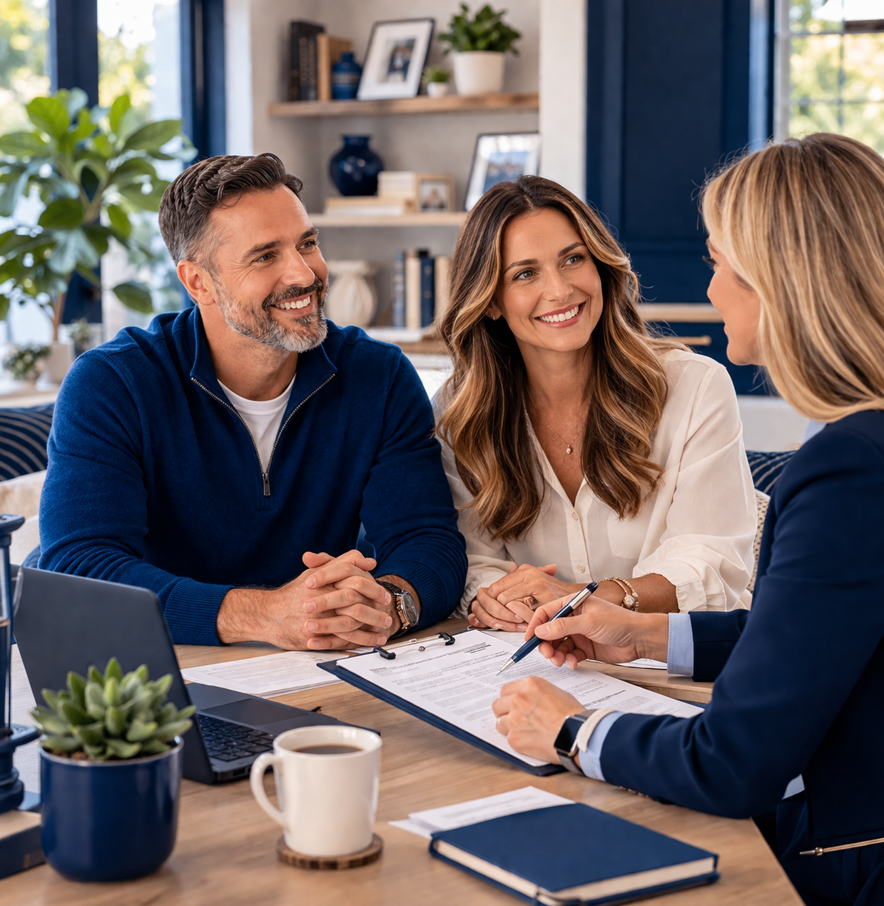Couple meeting with an insurance advisor in an upscale consultation setting, representing personal umbrella insurance guidance, added liability protection, and financial peace of mind | Timothy Doud | Allstate