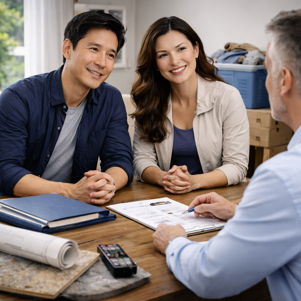 Couple meeting with an insurance advisor after water damage, representing flood insurance guidance, clear answers, and peace of mind | Timothy Doud | Allstate
