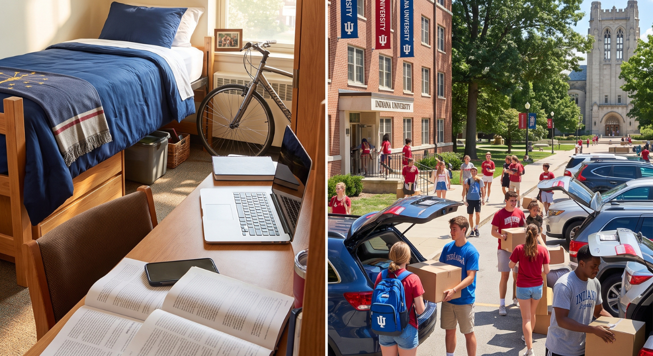 Cozy, organized college dorm room with Indiana decor, textbooks, and personal items | Timothy Doud: Allstate