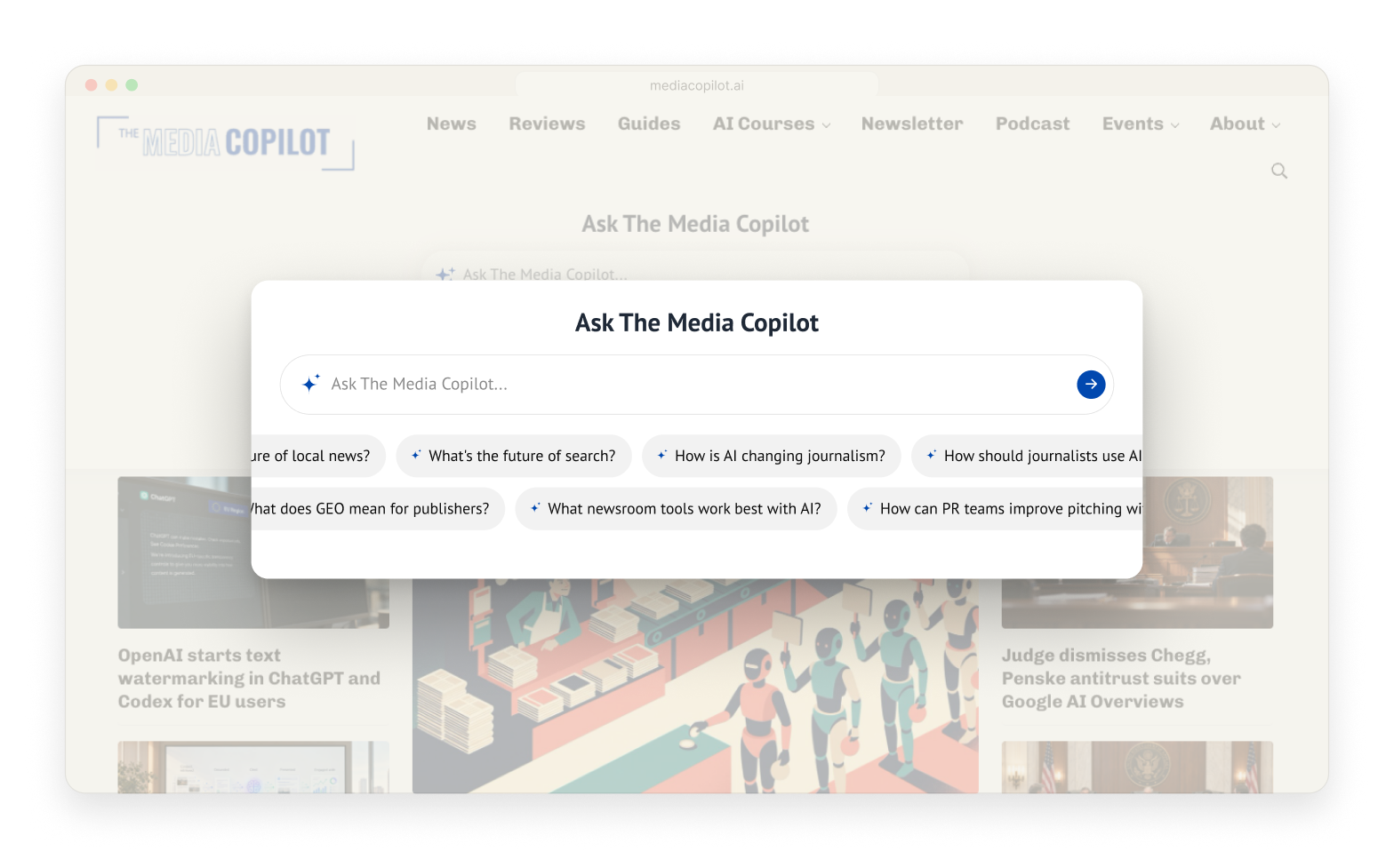 The Media Copilot homepage with the Gist Answers widget