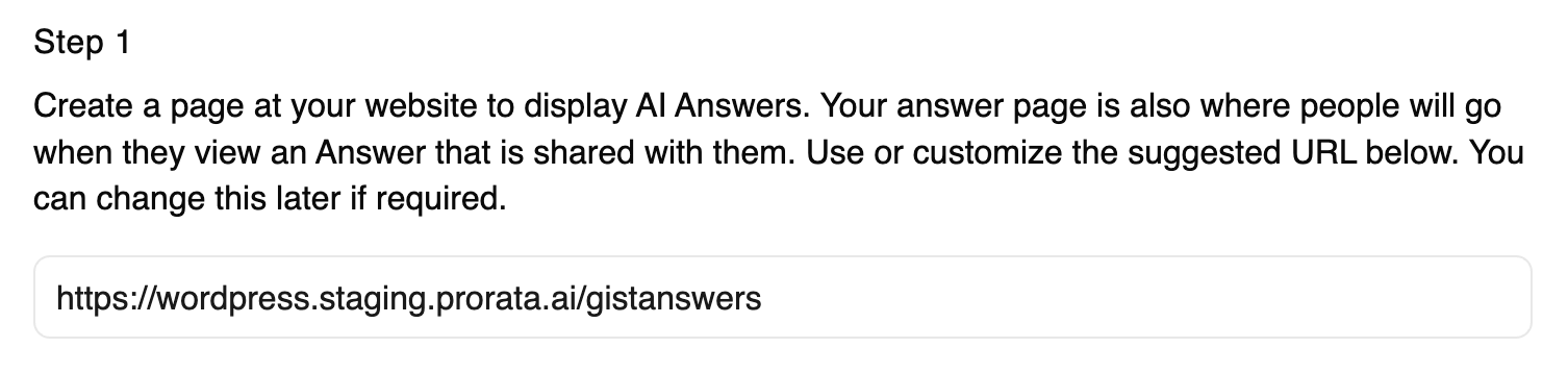 Answer page tab, Step 1: answer page URL field