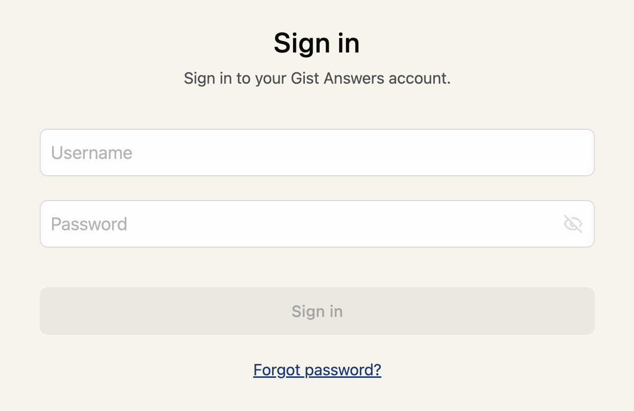 Gist console sign in screen