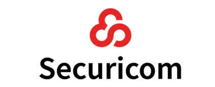 Securicom logo with red stylized cloud and black text on white background.