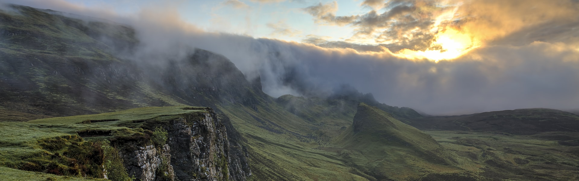 Misty valley at sunrise