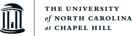 A circular emblem featuring a classical structure is followed by text reading: "THE UNIVERSITY of NORTH CAROLINA at CHAPEL HILL." The design implies a formal, academic setting.