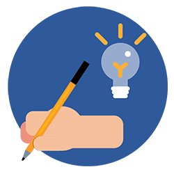 A lightbulb and a hand holding a pencil representing Google Reviews