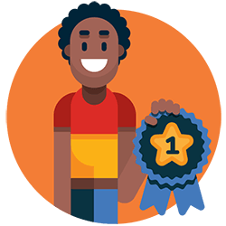 Illustration of a man holding an award
