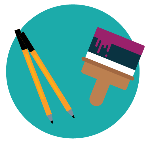 Pencils and a paintbrush representing branding