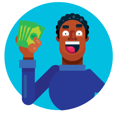 An excited man holding cash