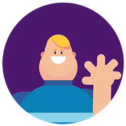 A happy person smiling and waving