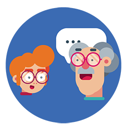 An older person talking to a younger person