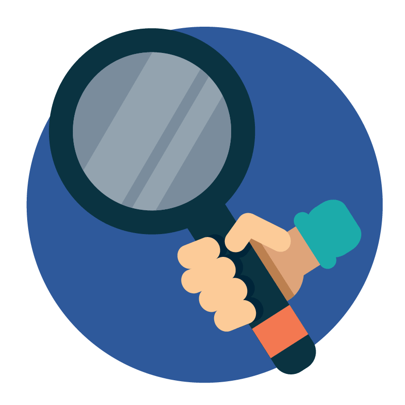 A hand holding a magnifying glass