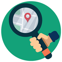 A magnifying glass over an online map