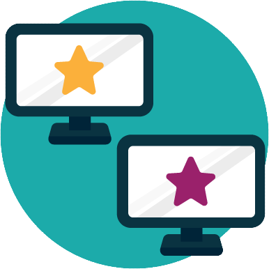 Two computer screens, identical except for the color of the star on the screen