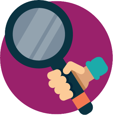A hand holding a magnifying glass