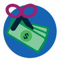 Scissors cutting money in half