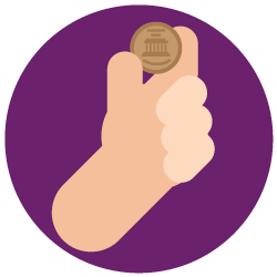 A hand holding a penny