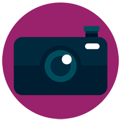 Illustration of a camera representing marketing assets.