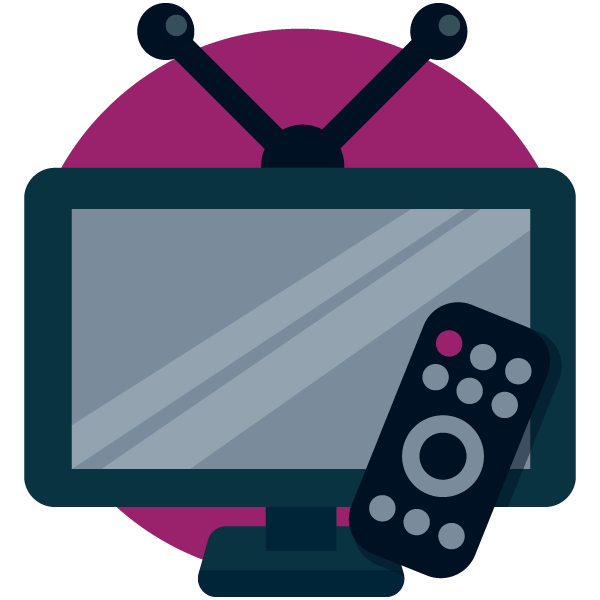 An illustration of a traditional TV and remote control