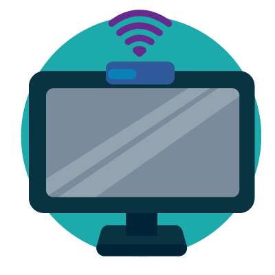 An illustration of a TV with an OTT device on top