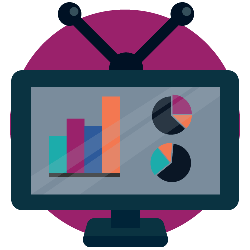 An illustration of a traditional TV displaying charts and graphs