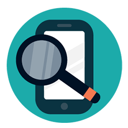 An illustration of a mobile phone with a magnifying glass