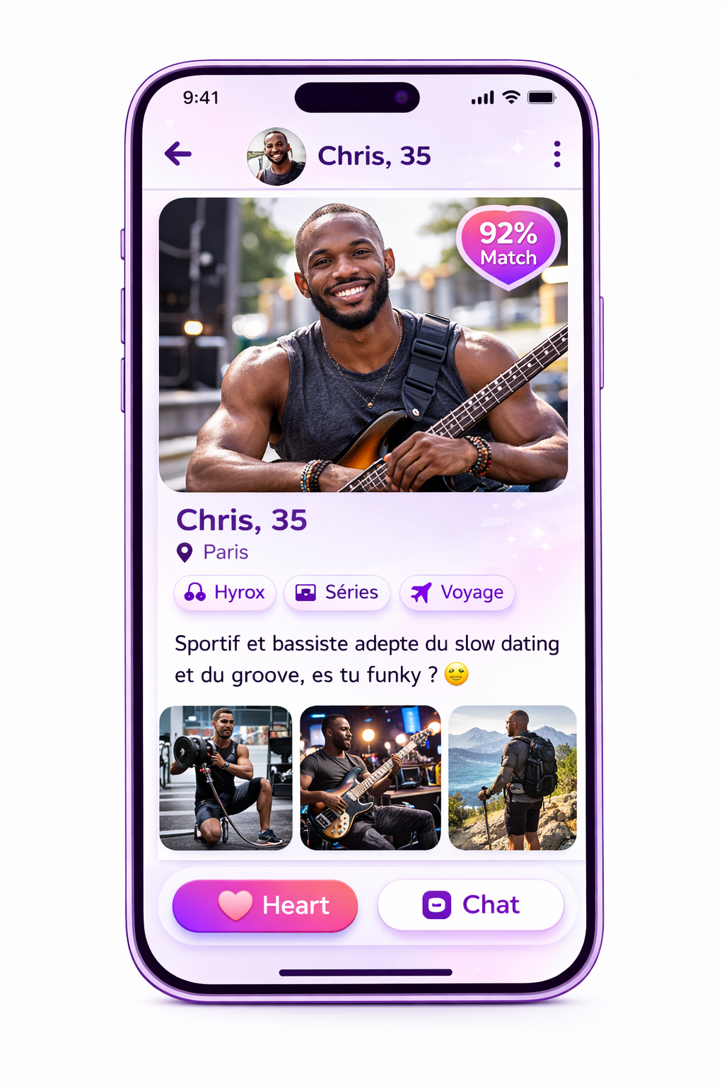 Un profil suggéré par l'IA avec un pourcentage de compatibilité