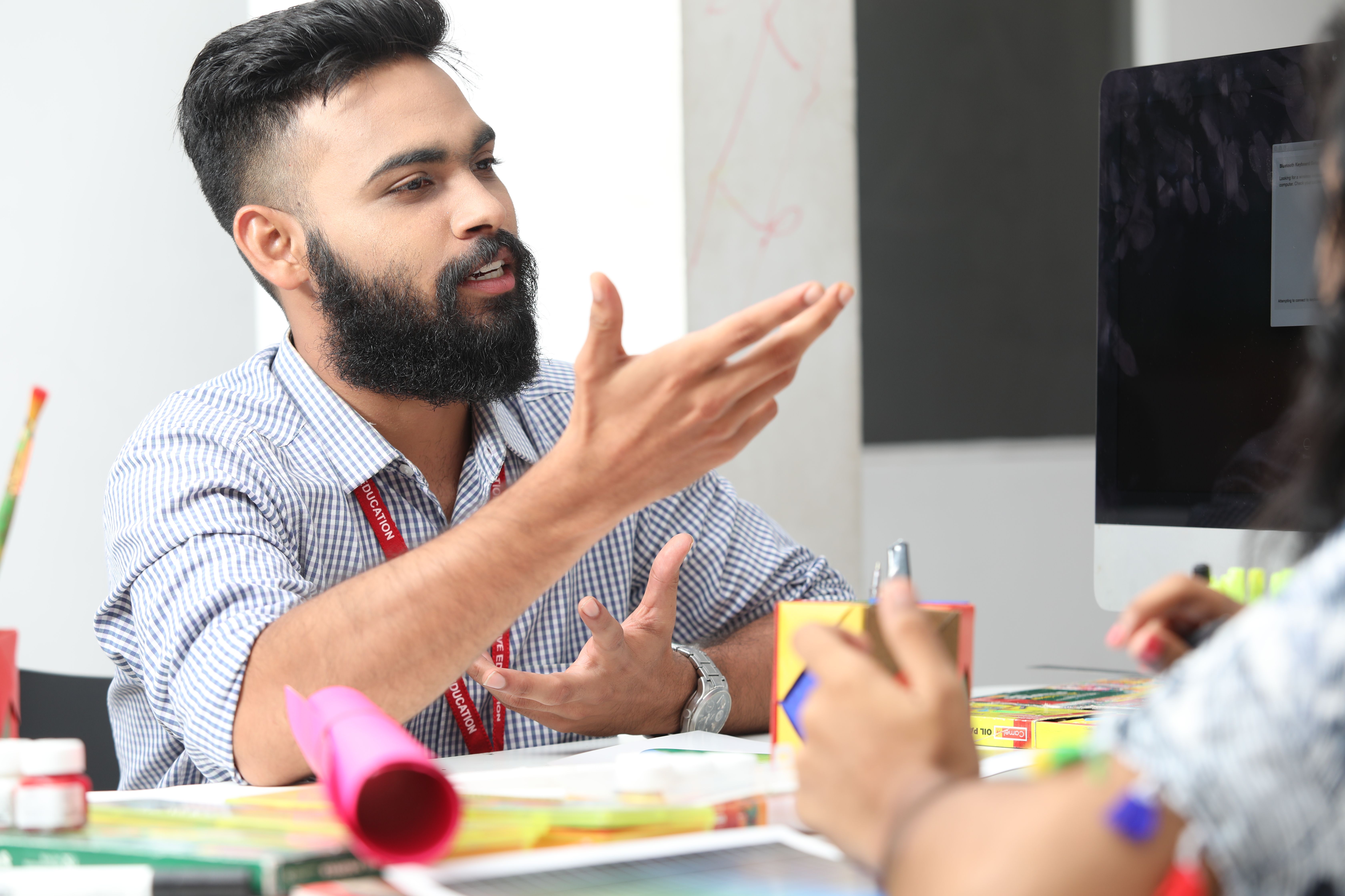 A man is explaining something.